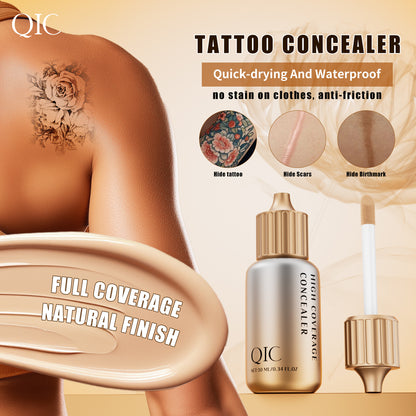 QIC concealer for tattoo scar birthmark covering, waterproof full‑coverage body makeup demonstration