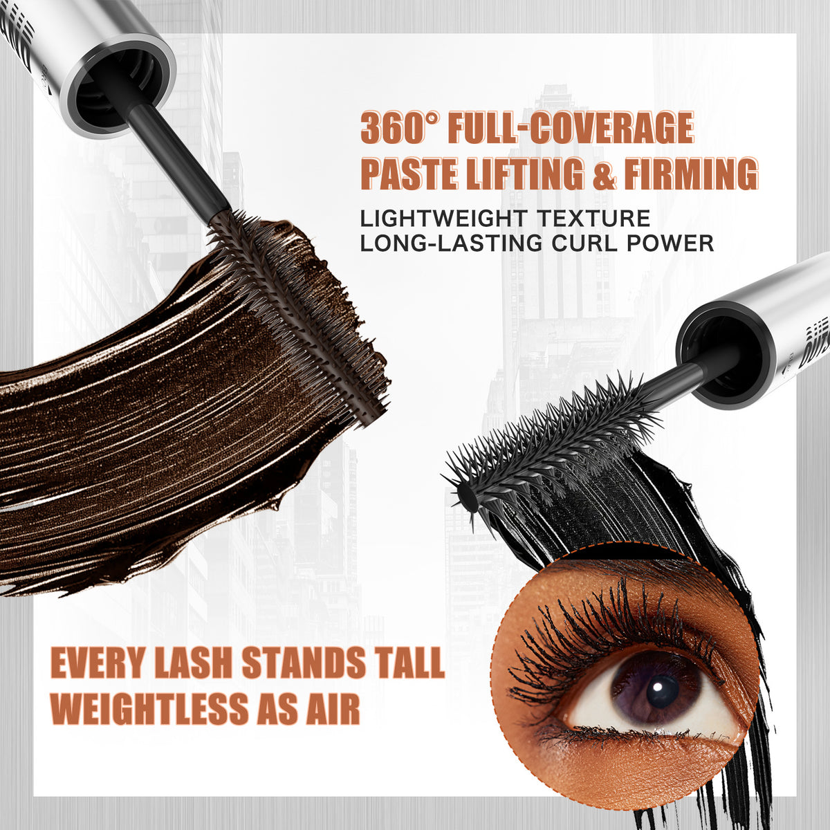 HelloKiss double‑ended mascara paste texture, spiral brush coating, lightweight long‑lasting curling lash effect