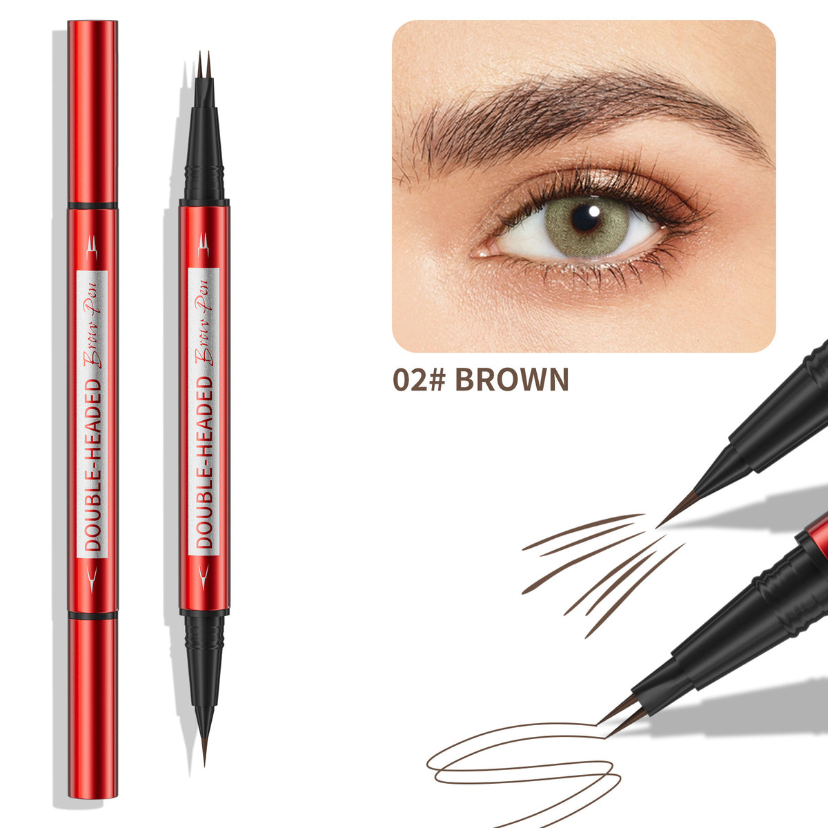 HelloKiss Double-Ended Waterproof Eyebrow Pen – Hair-Like Strokes, 5 Shades