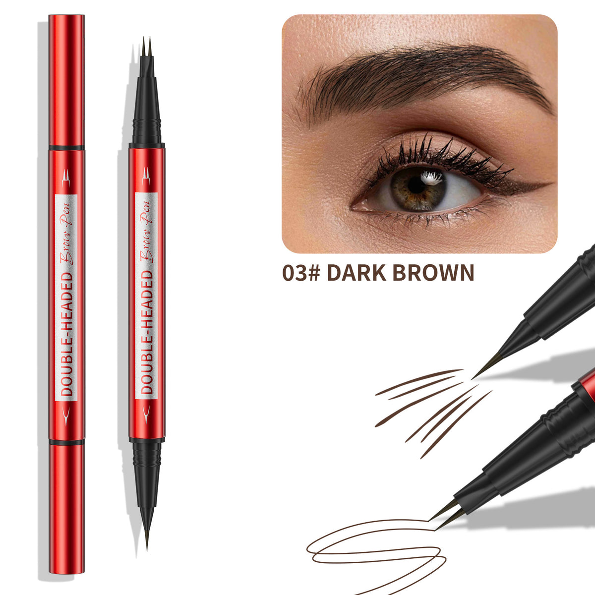 HelloKiss Double-Ended Waterproof Eyebrow Pen – Hair-Like Strokes, 5 Shades