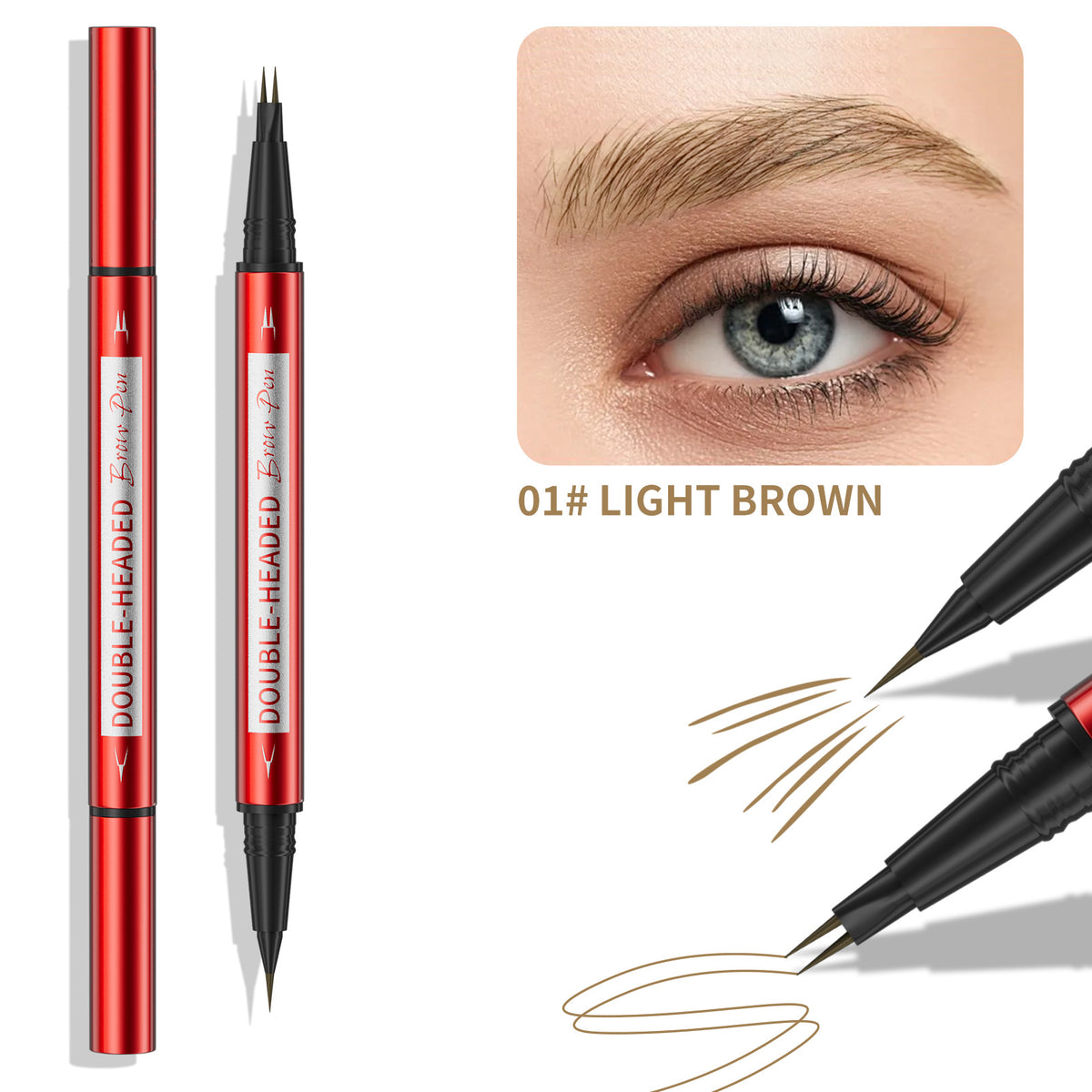 HelloKiss Double-Ended Waterproof Eyebrow Pen – Hair-Like Strokes, 5 Shades