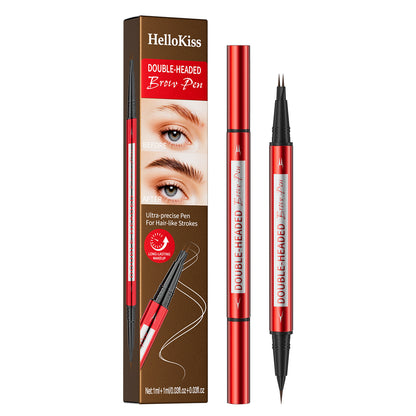 HelloKiss double‑headed brow pen dual fork tip eyebrow pen and retail box white background product shot