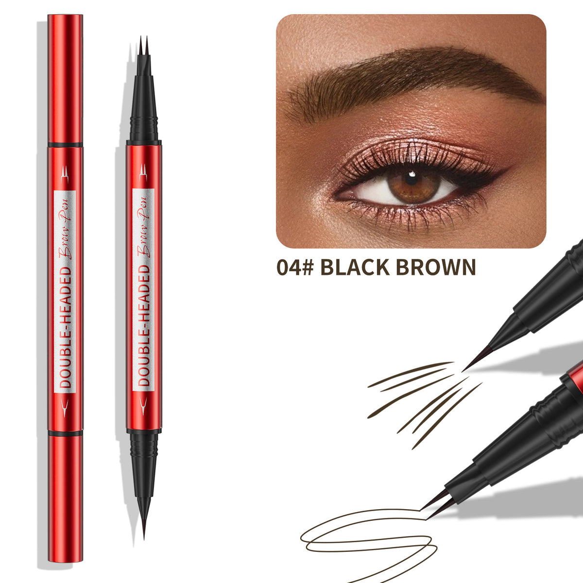 HelloKiss Double-Ended Waterproof Eyebrow Pen – Hair-Like Strokes, 5 Shades