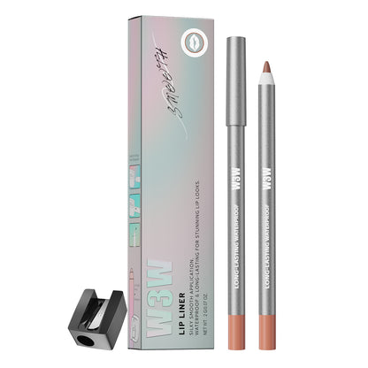 W3W waterproof lip liner pencil with retail box and pencil sharpener white background product shot