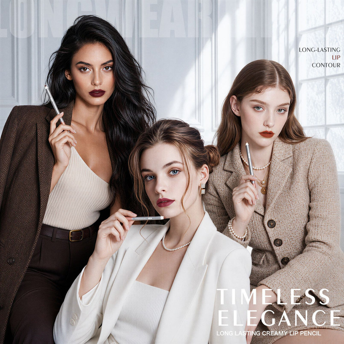  W3W long‑wear lip liner pencil fashion model lifestyle beauty poster