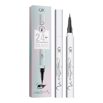 QIC cool‑black liquid eyeliner pen and retail box clean studio product photography
