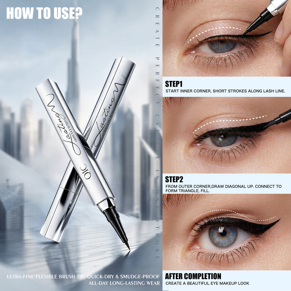 Eyeliner before and after makeup comparison
