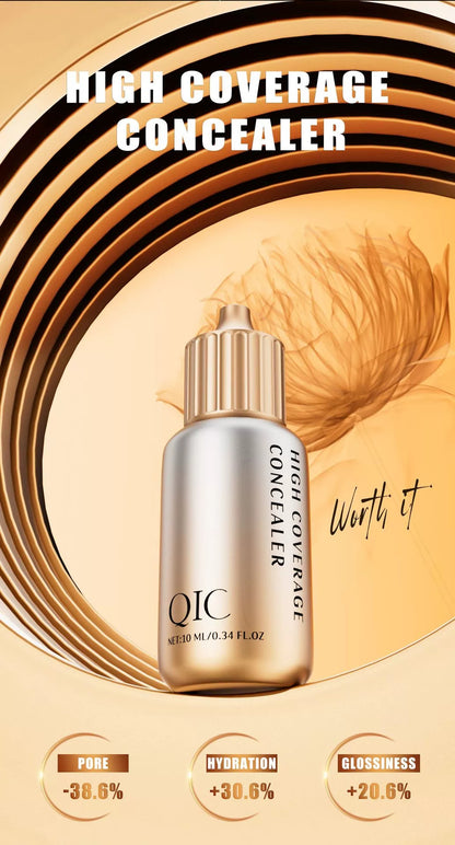 QIC high coverage concealer, pore reduction, hydration and glossiness effect