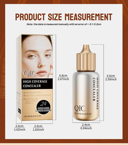 QIC concealer product size measurement, bottle and box dimensions
