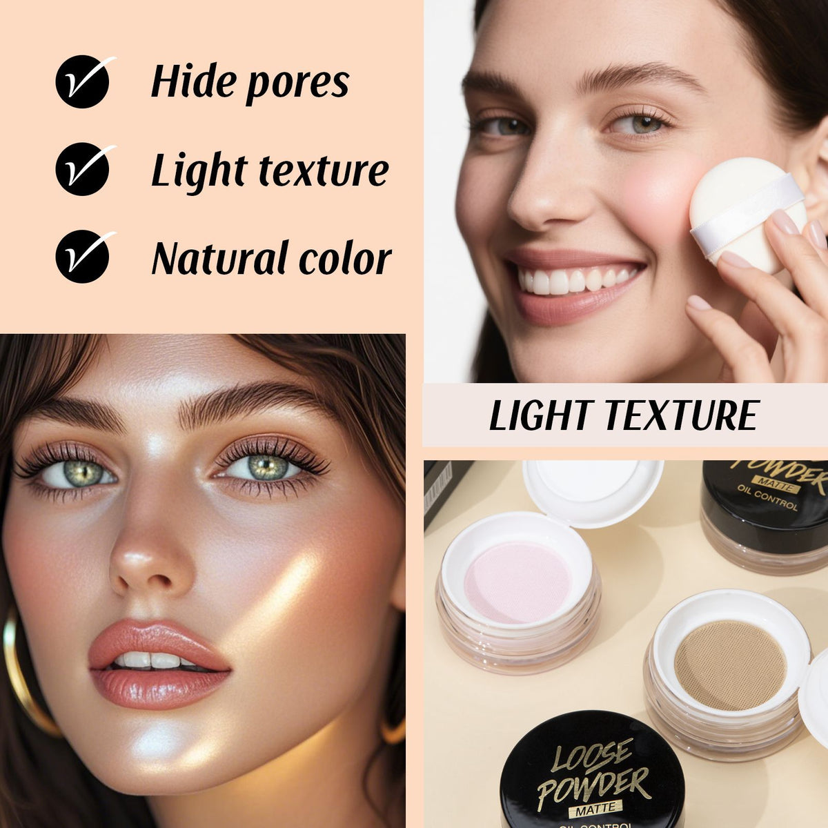 HelloKiss loose powder makeup effect show, hide pores lightweight texture natural finish demonstration