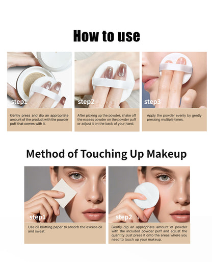 HelloKiss loose powder how to use, apply with powder puff, press gently for even makeup finish