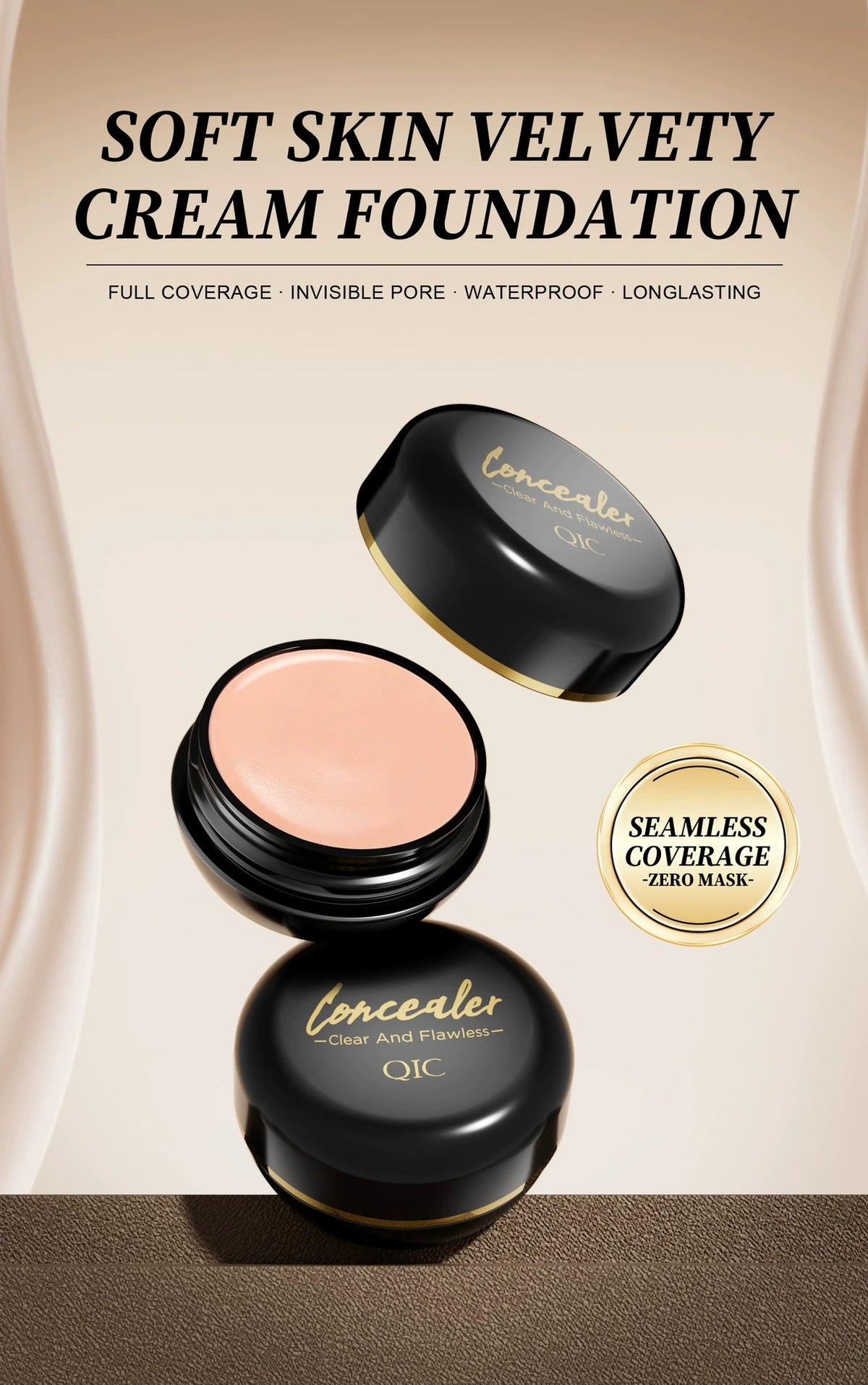 QIC concealer cream 130# light skin tone, full coverage makeup