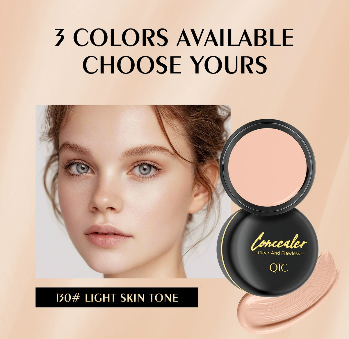 QIC concealer before after, cover dark circles, correct uneven skin tone
