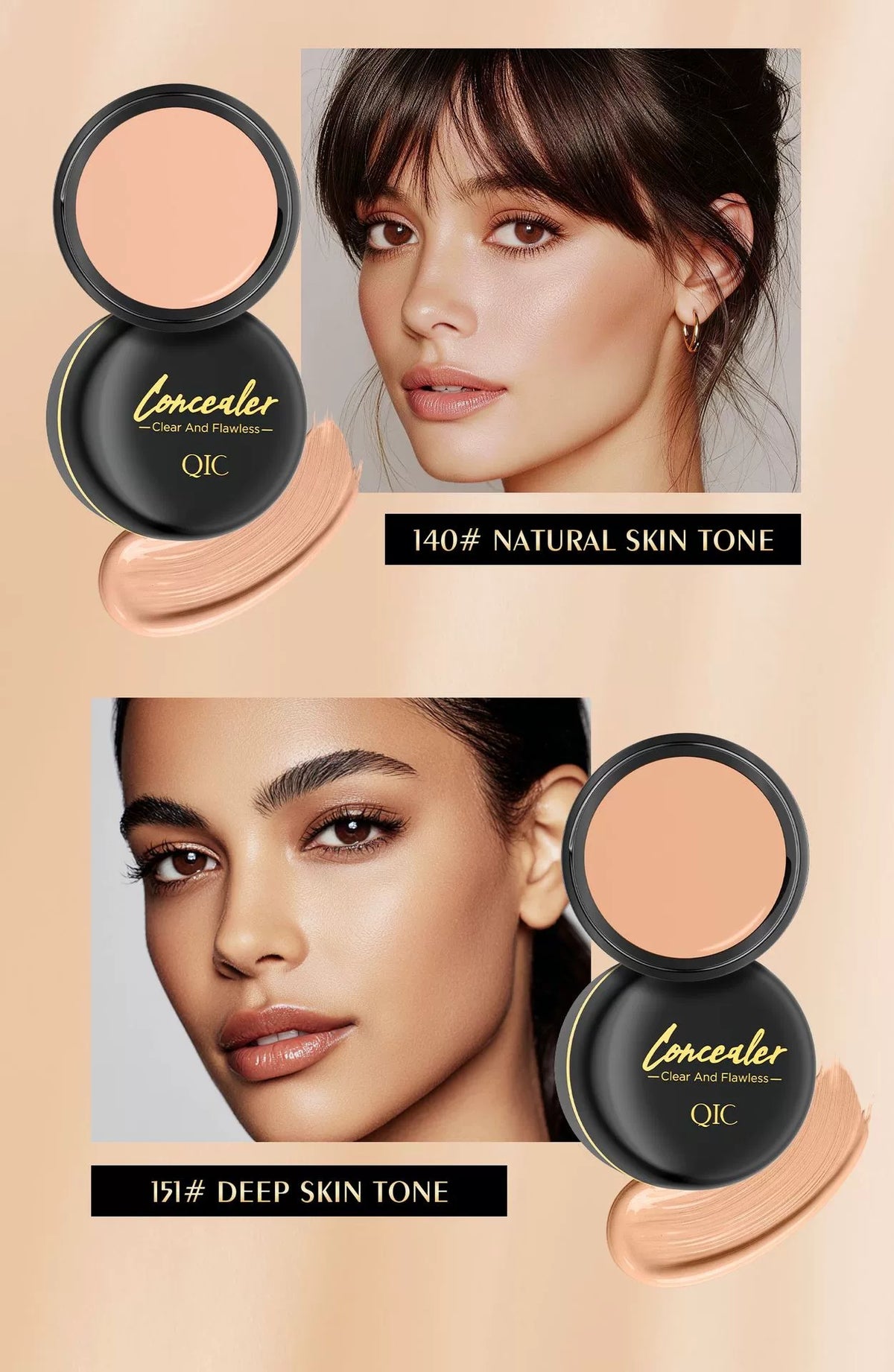 QIC concealer 140# natural skin tone,151# deep skin tone for different skin