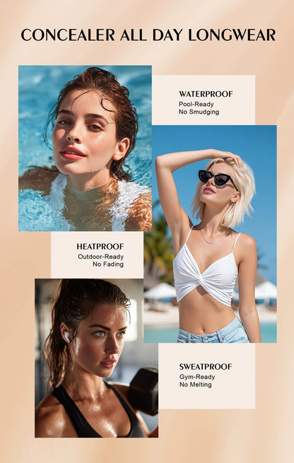 Waterproof sweatproof QIC concealer, all‑day long wear for swimming and sports