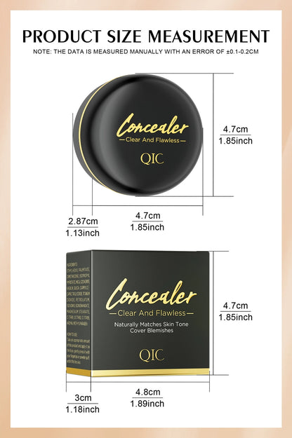QIC concealer dimension measurement, product size chart with box