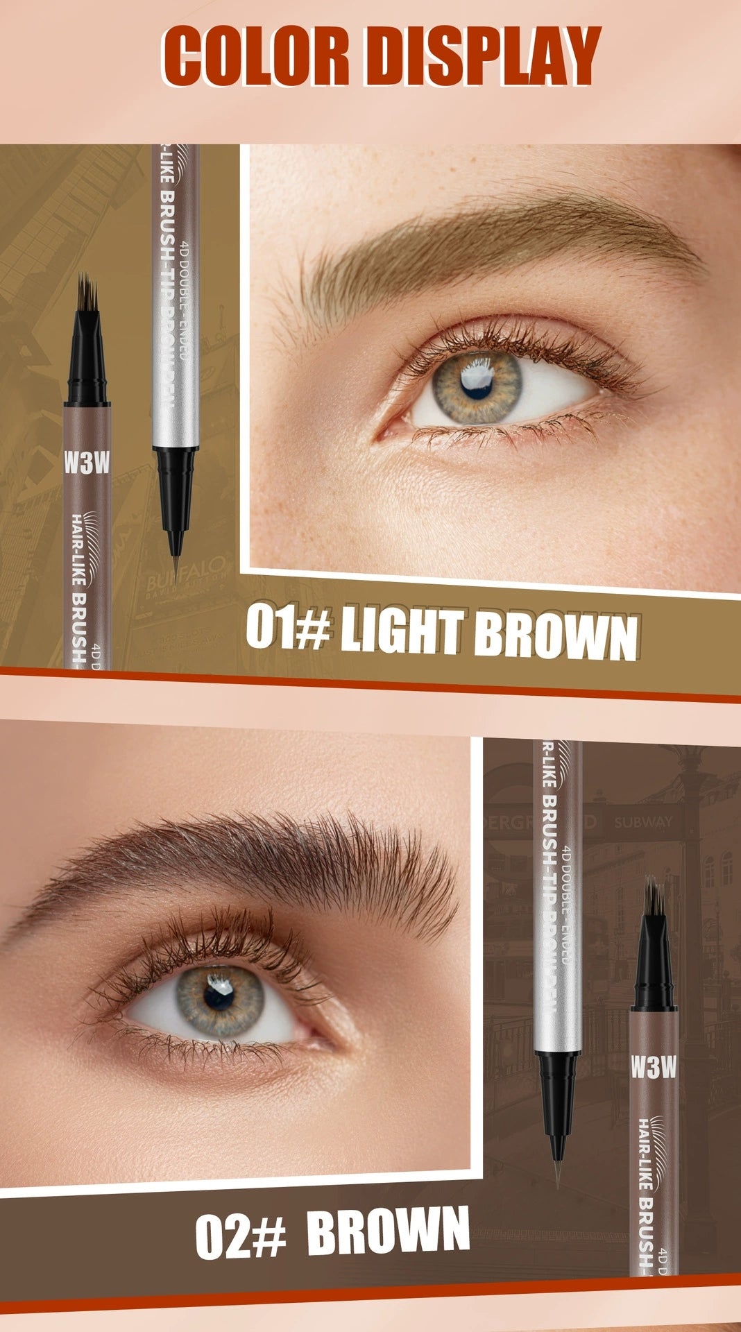 W3W 4D Double-Ended Eyebrow Pen – 0.1mm Hair-Like Brush Tip
