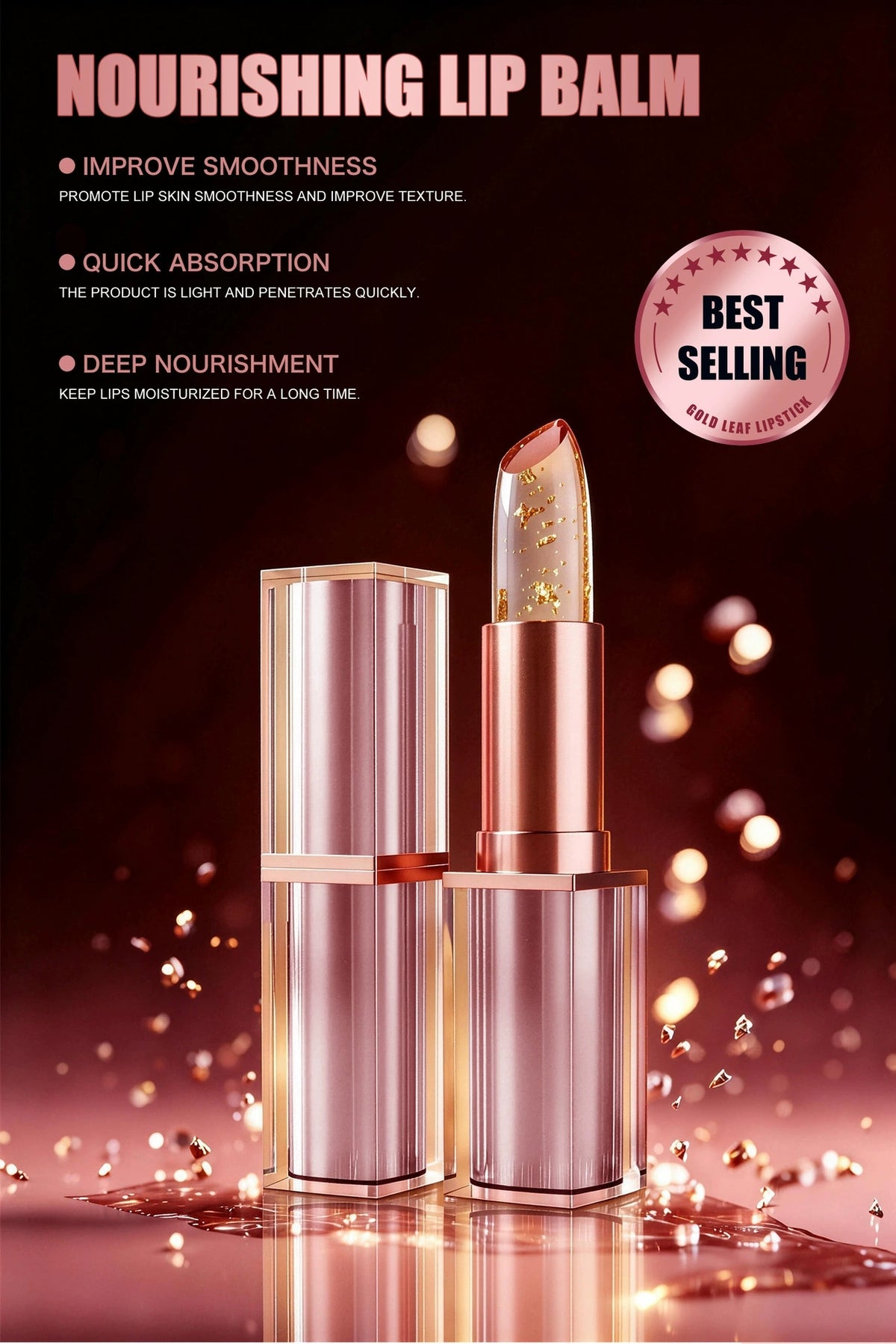 QIC gold foil lip balm temperature color change effect, shade deepens over time