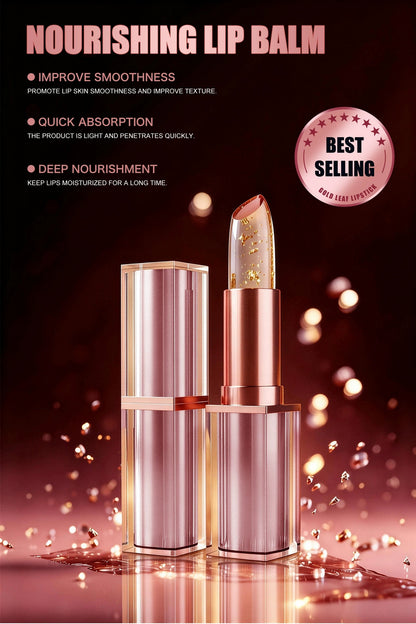 QIC gold foil lip balm temperature color change effect, shade deepens over time