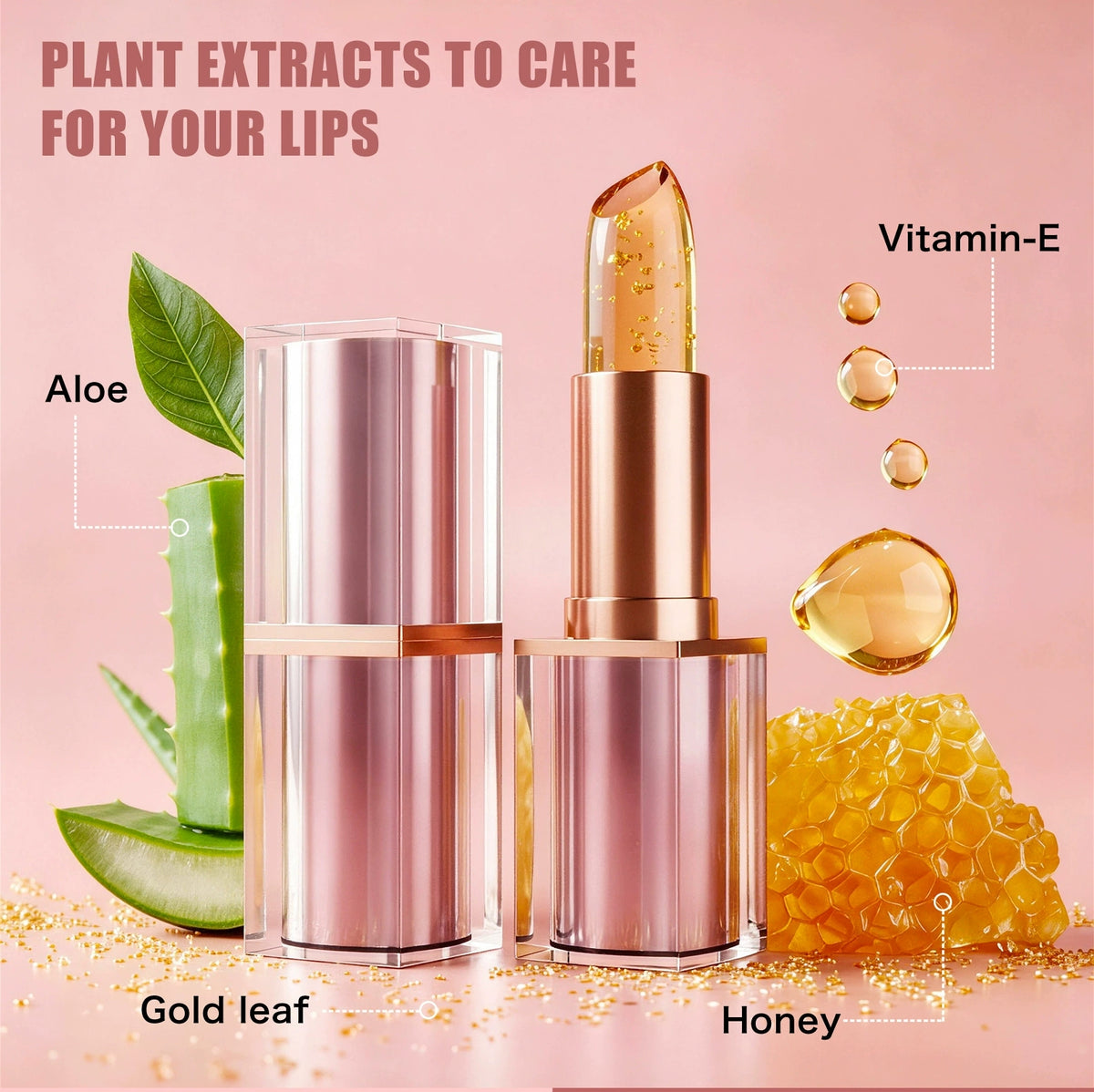 Temperature responsive gold leaf lip balm, non‑cup‑staining long‑wear lip gloss
