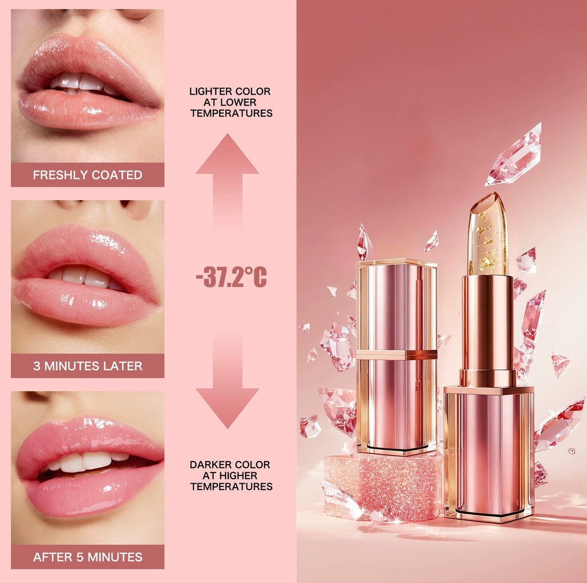 Gold foil lip balm ingredients, aloe, vitamin‑E, honey nourishing lip care formula