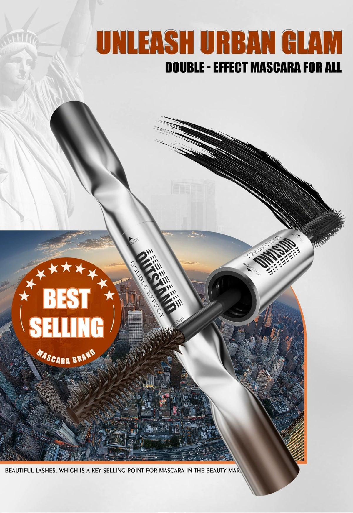 HelloKiss OUTSTAND double-ended mascara hero banner, brown and black dual color, best selling mascara