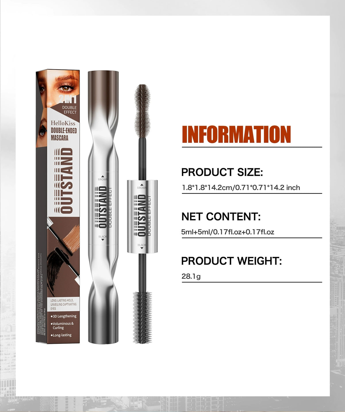 HelloKiss double-ended mascara product specification, package size net content weight information