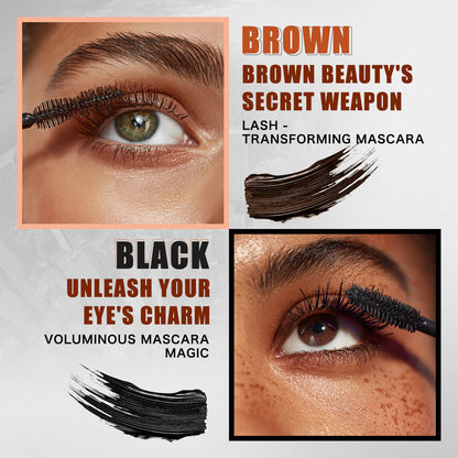 HelloKiss mascara brown and black dual shade comparison, eye makeup effect and swatch