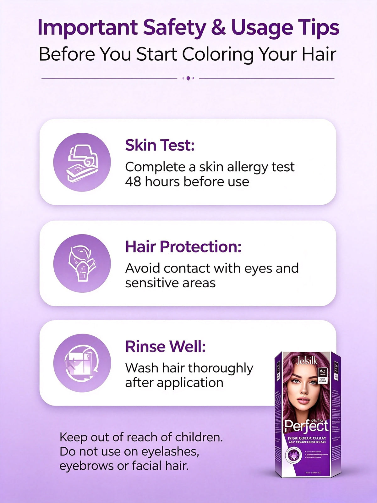  Jelsilk hair color cream safety tips, skin allergy test, hair‑dye precautions