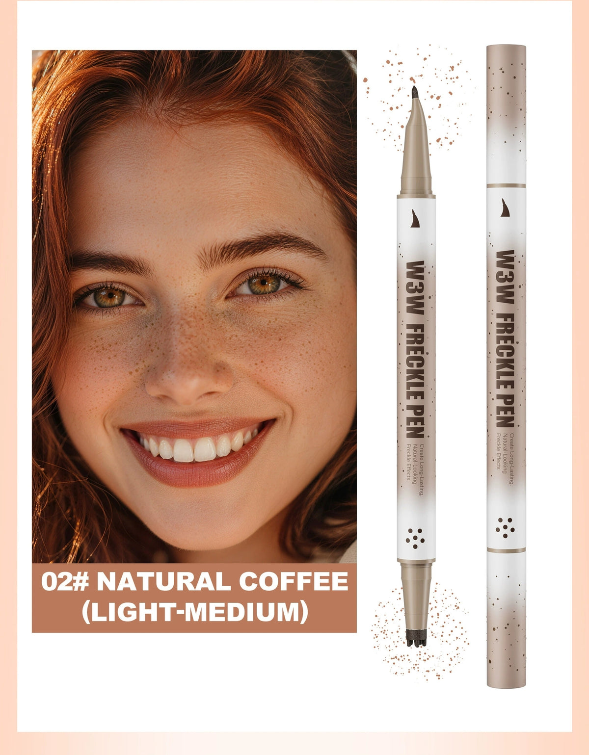 Image 4(Makeup effect demo): W3W faux freckle makeup effect on human face, natural sun‑kissed freckle look