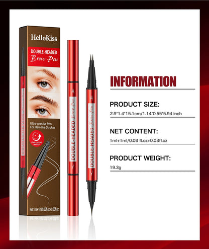 HelloKiss Double-Ended Waterproof Eyebrow Pen – Hair-Like Strokes, 5 Shades