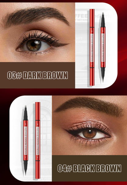 HelloKiss brow pen swatch display for dark brown and black brown shades on real eyes