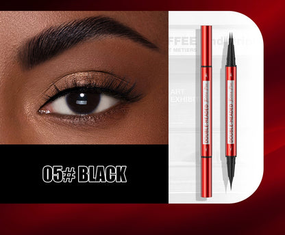 HelloKiss double‑headed brow pen with retail box on pink background lifestyle product photo