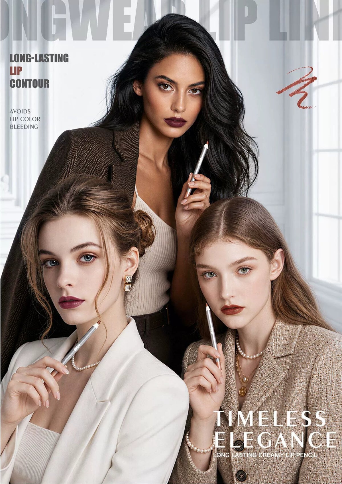 W3W long-lasting lip liner pencil fashion model beauty poster, elegant lip makeup lifestyle visual