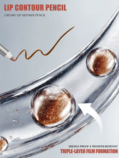 W3W lip contour pencil waterproof demonstration, creamy lip definer with water drop and transfer-resistant effect