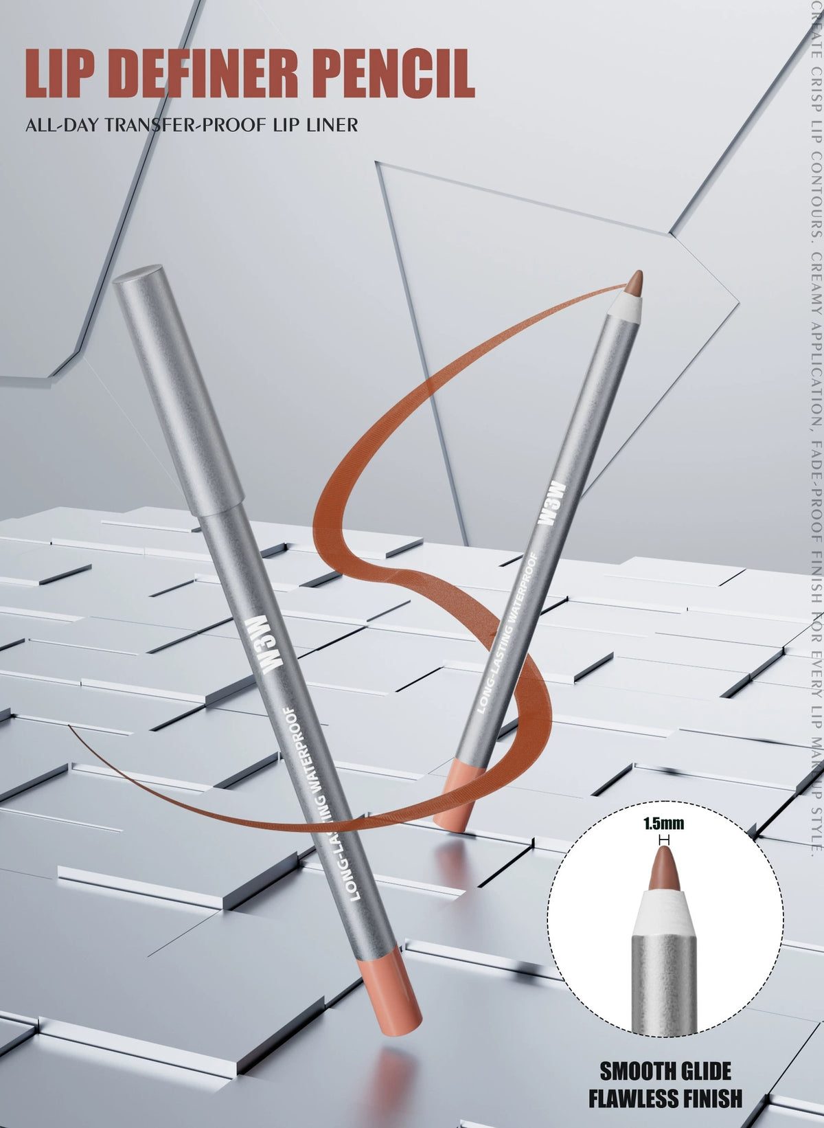 W3W lip definer pencil product poster, long-wear transfer-proof lip liner with smooth glide and flawless finish