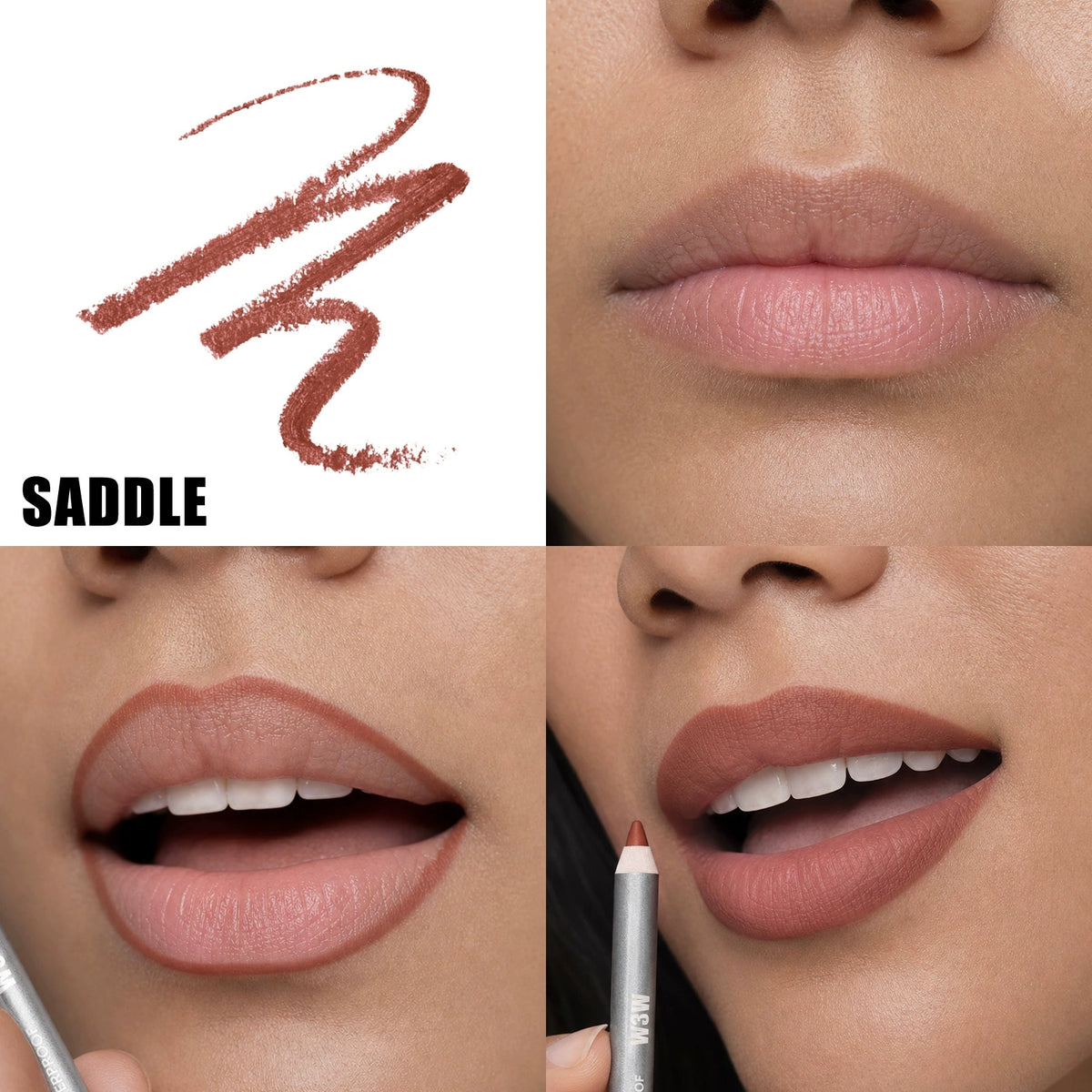 W3W Saddle lip liner pencil lip makeup close-up, before and after lip contour definition demonstration
