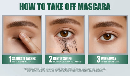 QIC black mascara with lifestyle models showcasing defined lashes for everyday and occasion makeup