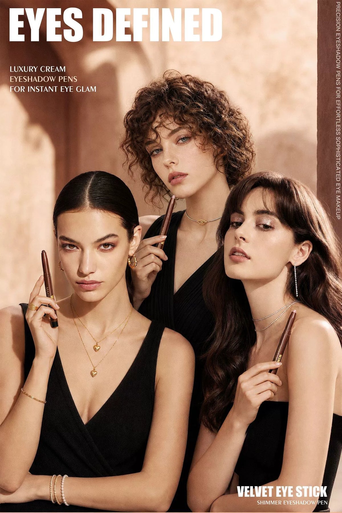 Models showcasing W3W cream eyeshadow pencil makeup looks