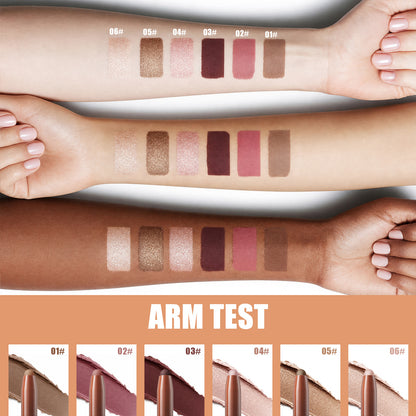 W3W eyeshadow stick swatches in six shades on different skin tones