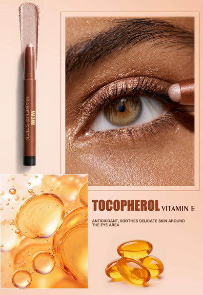 W3W shimmer eyeshadow stick application with Vitamin E ingredient highlight