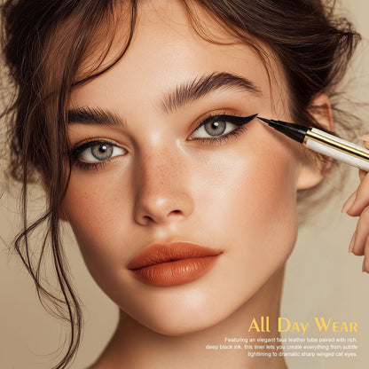 HelloKiss black liquid eyeliner pen with ultra-fine tip creating a sharp winged cat-eye makeup look on a model