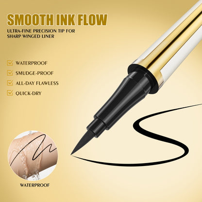 HelloKiss waterproof liquid eyeliner pen with ultra-fine precision tip, smooth black ink flow and smudge-proof formula for sharp winged eyeliner